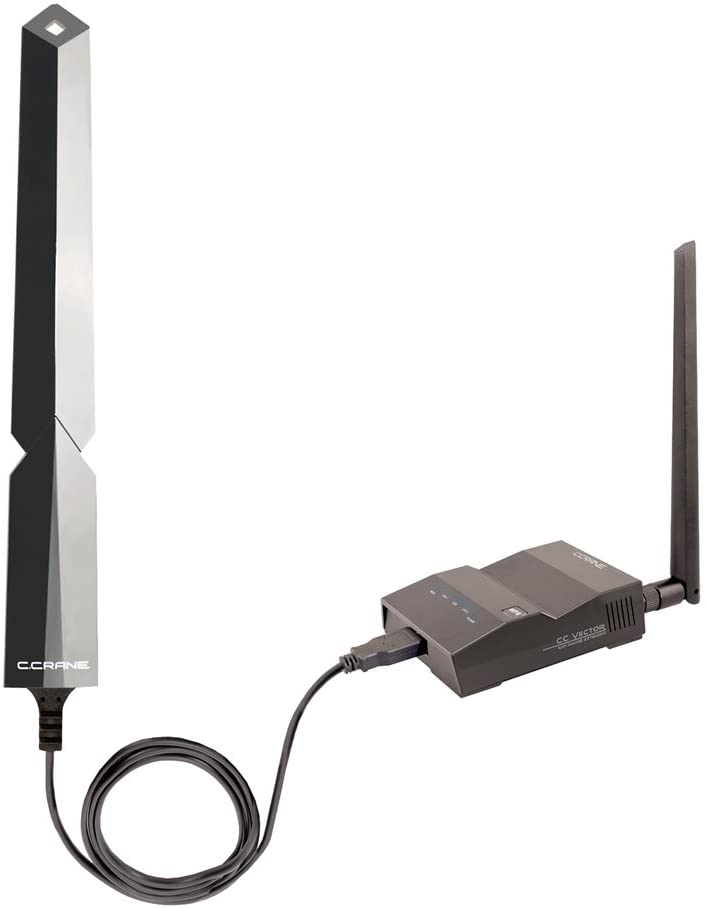 Wifi repeater and antenna to get long-range wifi signals from inside your skoolie. 